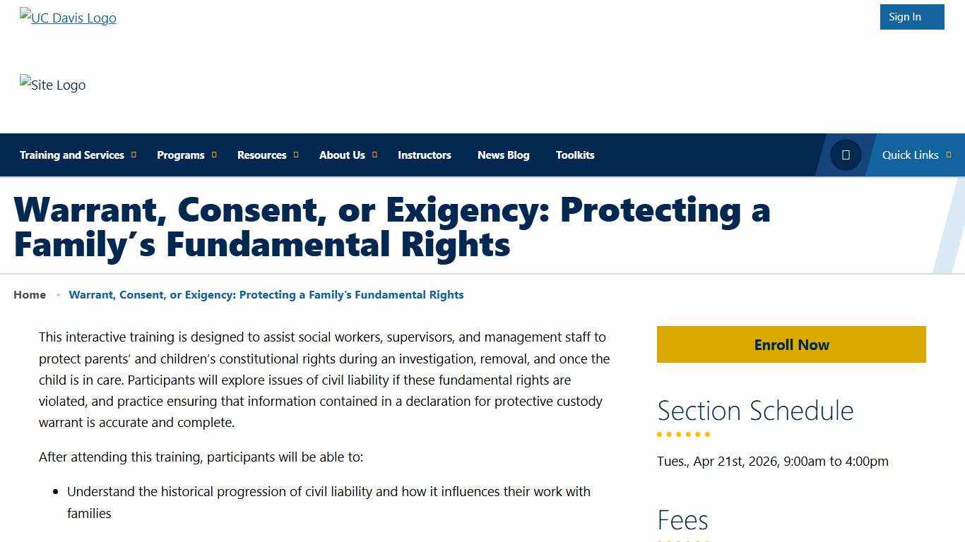 Warrant, Consent, or Exigency: Protecting a Family’s Fundamental Rights Continuing and Professional Education Human Services