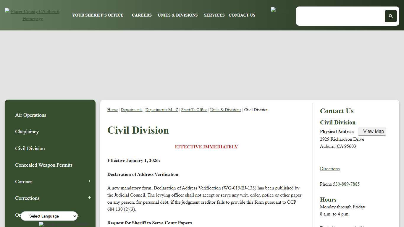 Civil Division Placer County, CA